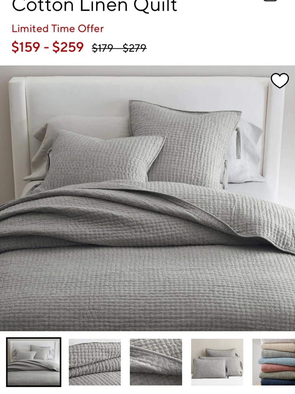 Pottery Barn Gray Pick Stitch King Cotten Linen Quilt